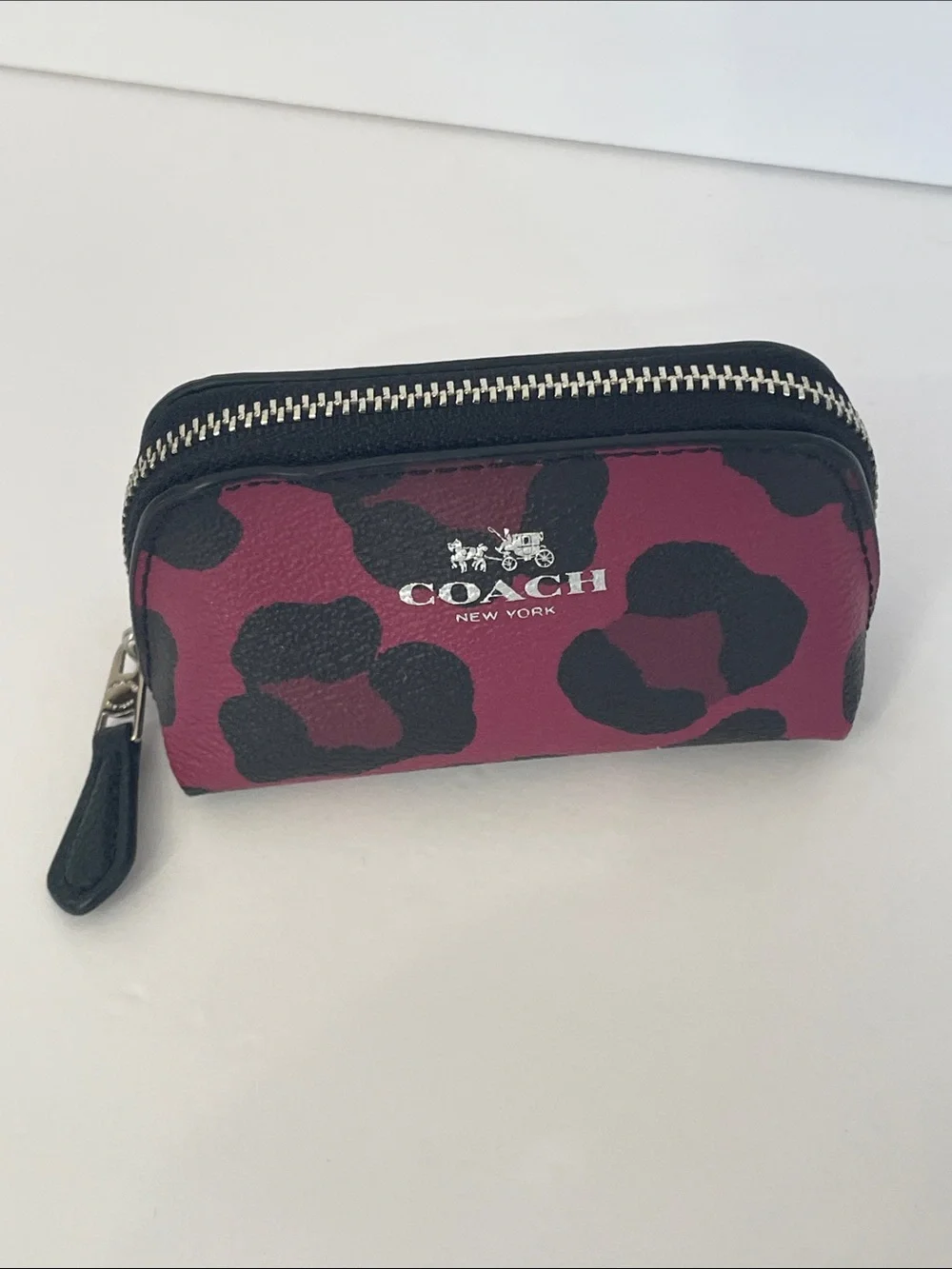 Coach Micro Mini Pouch Cosmetic | Coin Case Cranberry Ocelot Print